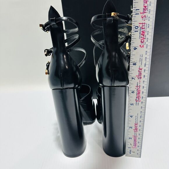 NIB Versace Aevitas IT 38.5 US 8.5 Pointed Platform Black Strappy Pumps $1,825 - Picture 11 of 16